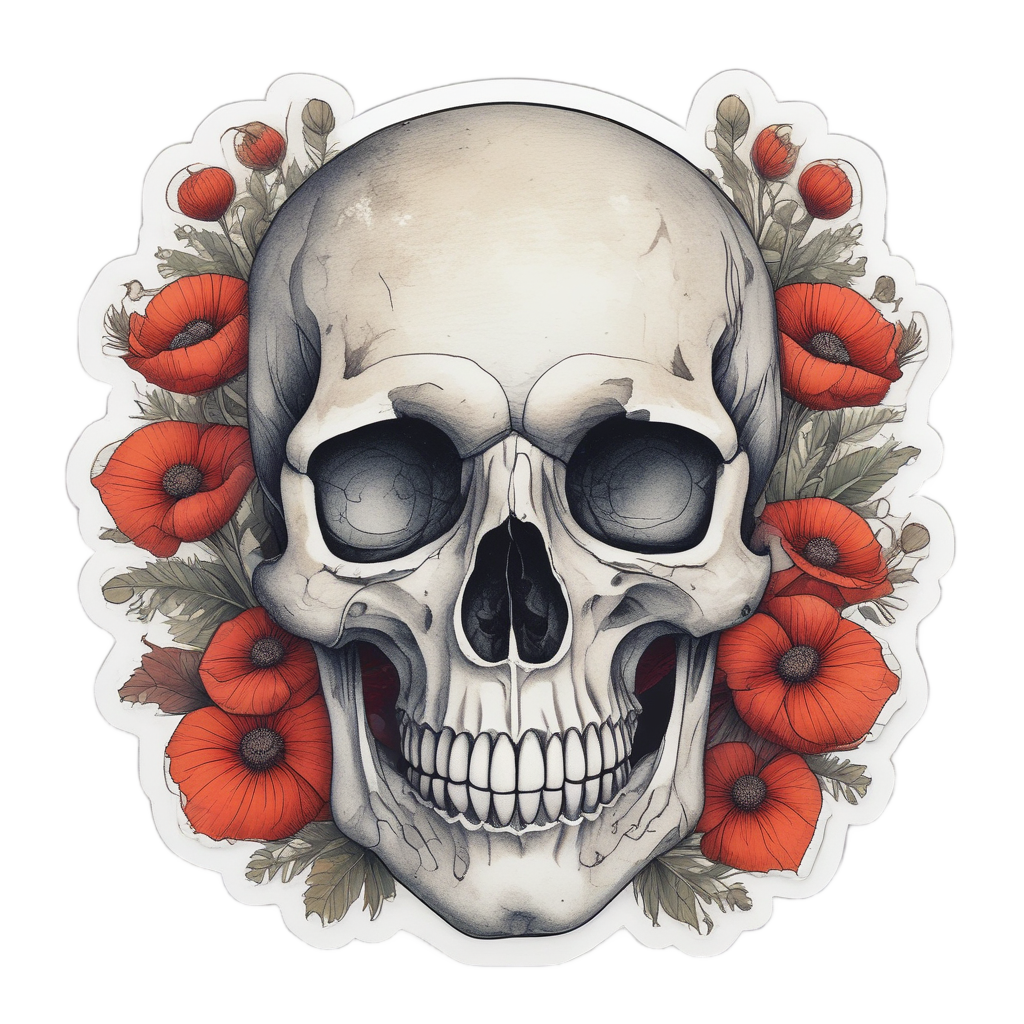 Poppy Skull Asleep — line-art skull stickers