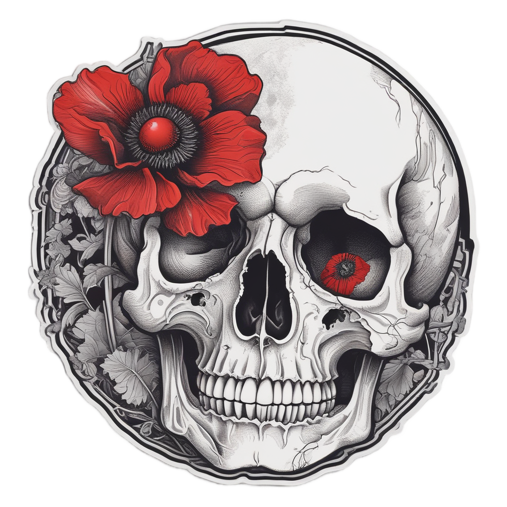 Poppy Teardrop Skull — floral skull stickers