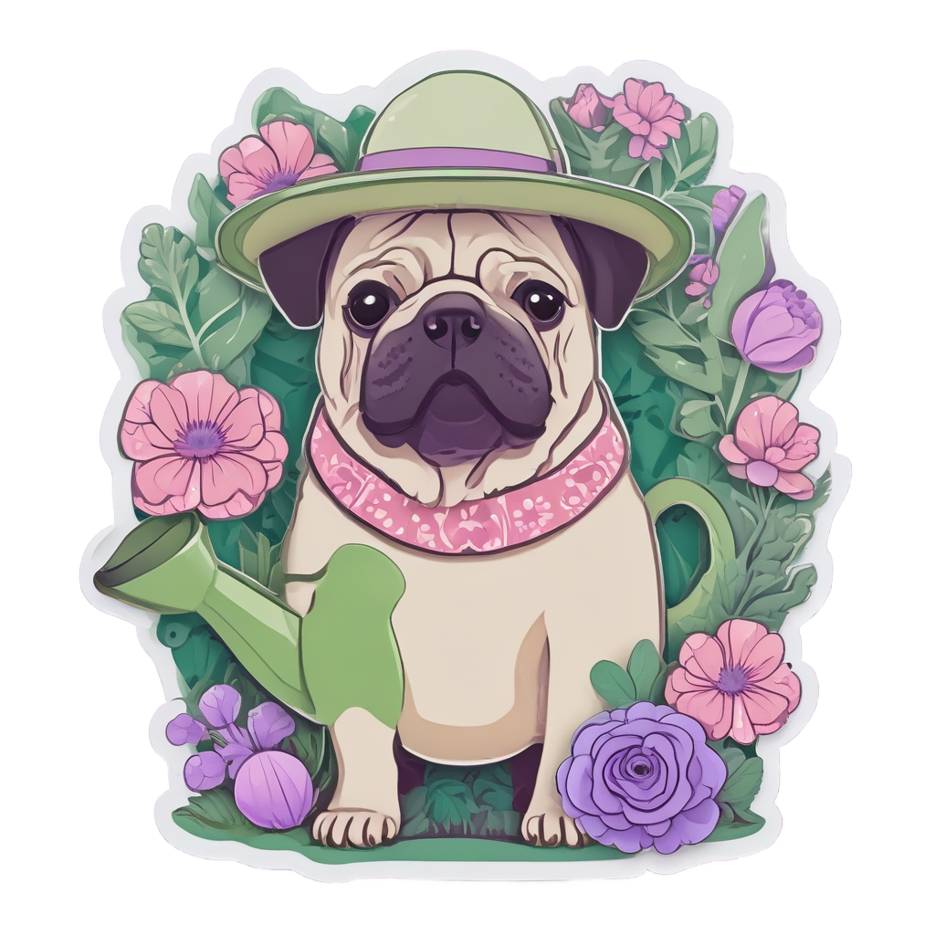 Pug Gardener with Watering Can — dogs stickers