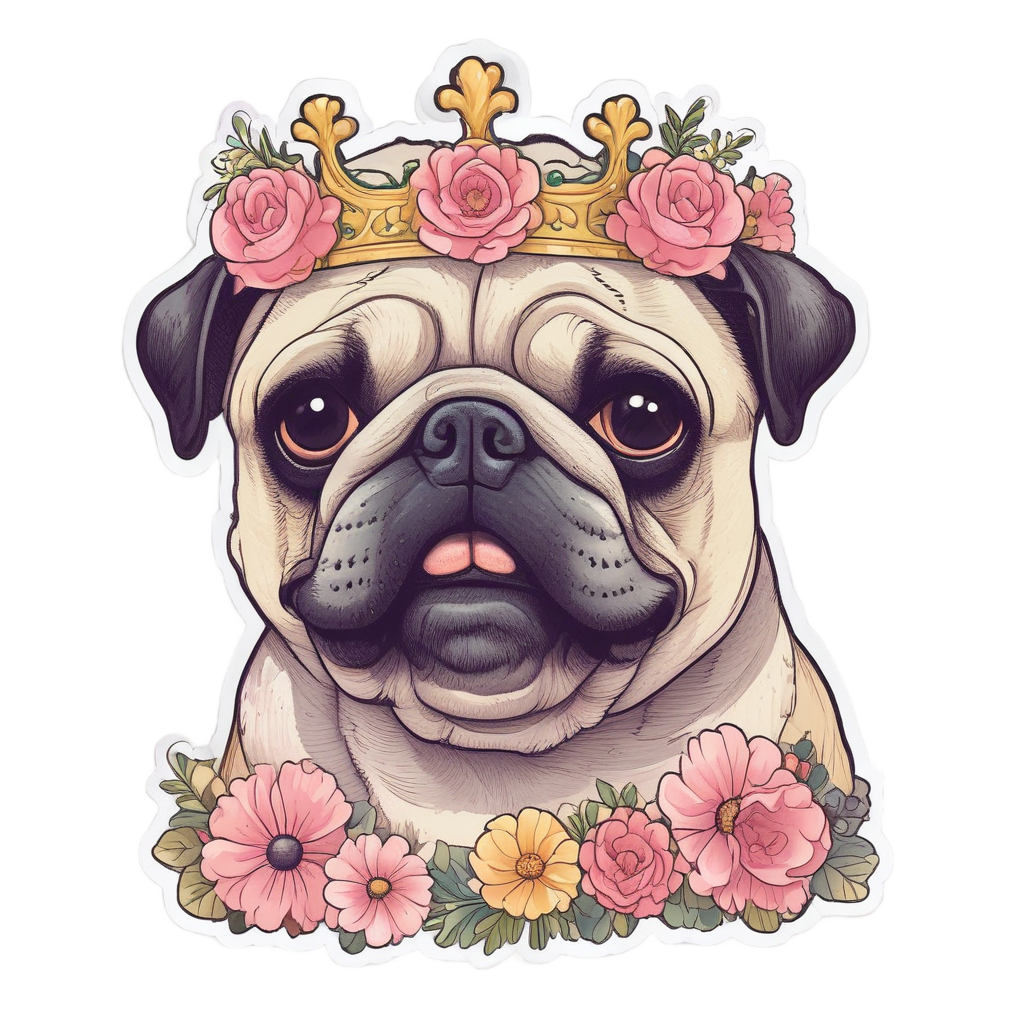 Pug in Flower Crown — dogs stickers