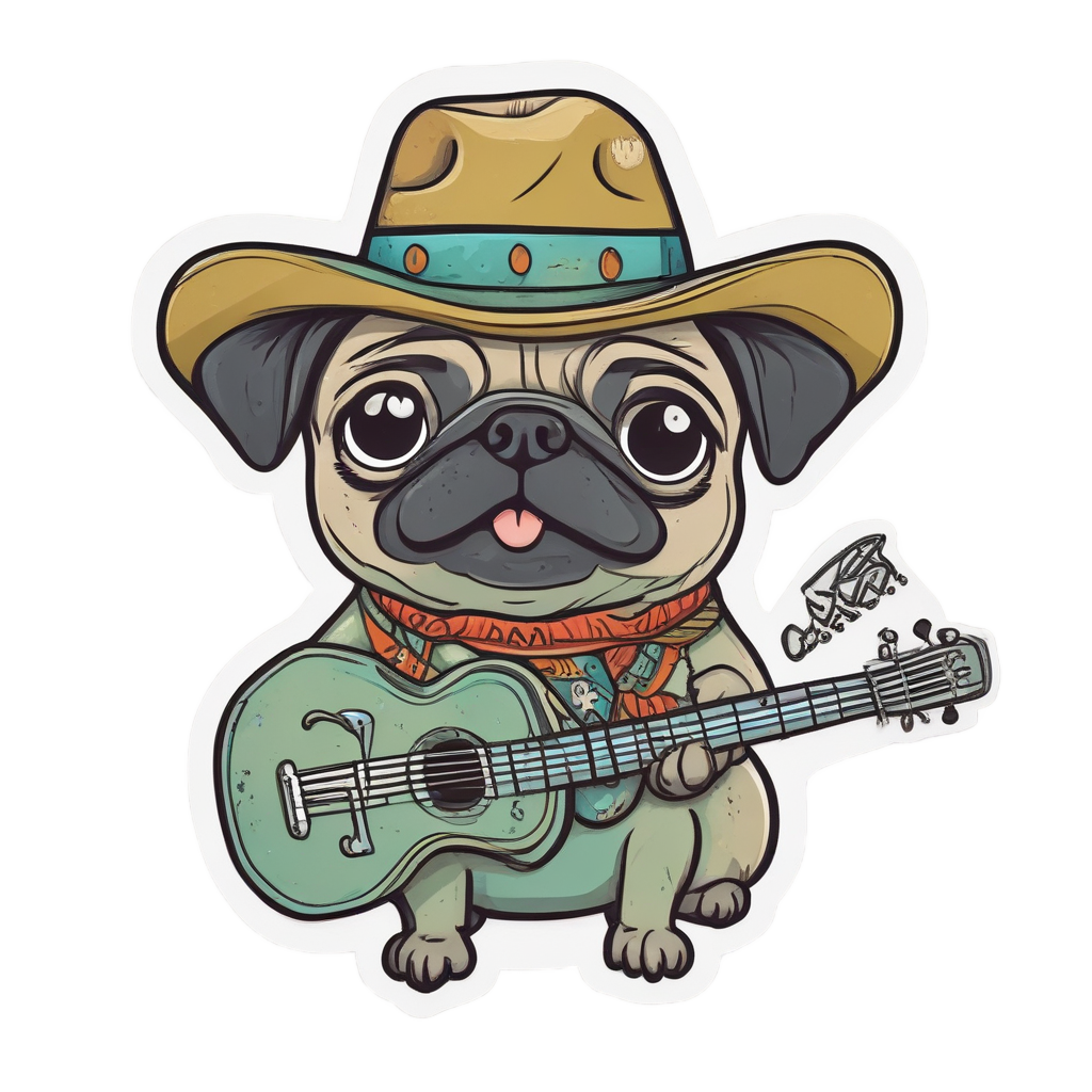 Pug Musician with Banjo — music stickers