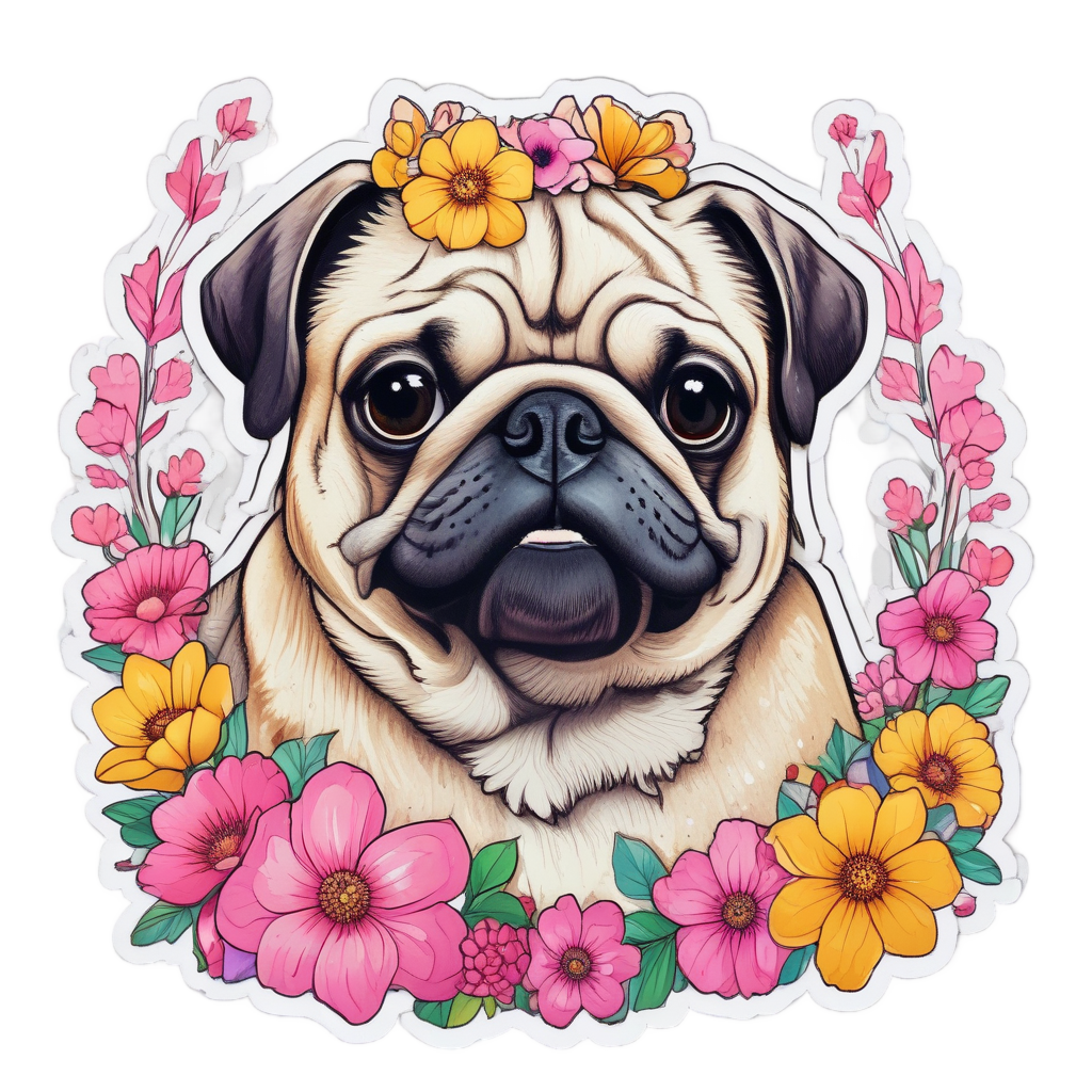 Pug with Neon Flower Crown — dogs stickers