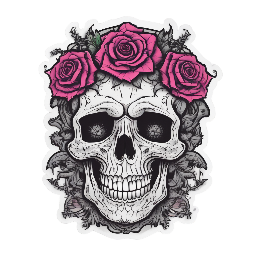 Punk Rock Skull Bouquet — watercolor skull & roses stickers