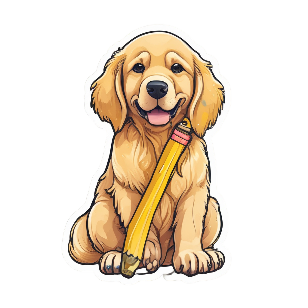 Pup with Giant Pencil — dogs stickers