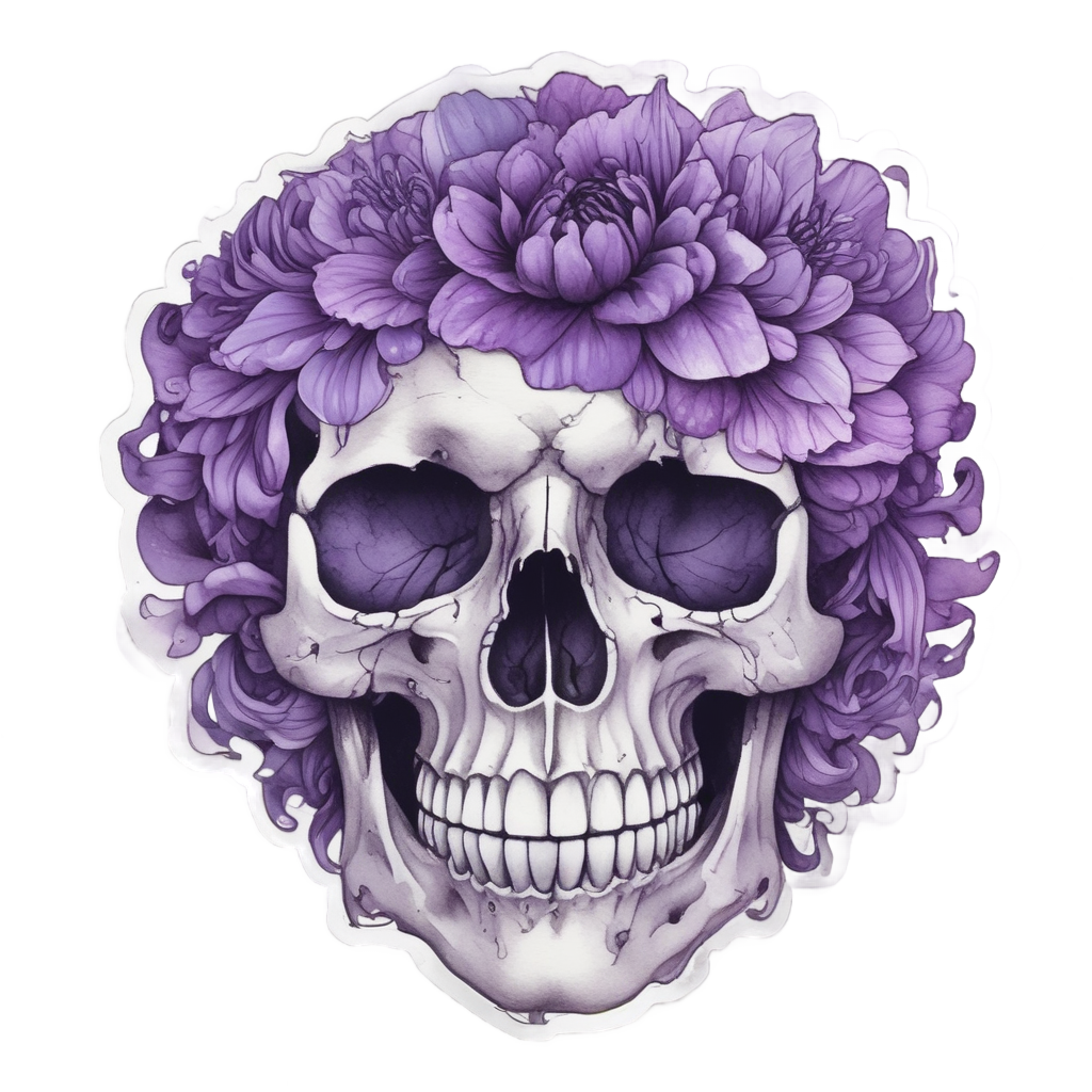 Purple Dahlia Skull — watercolor skull & roses stickers