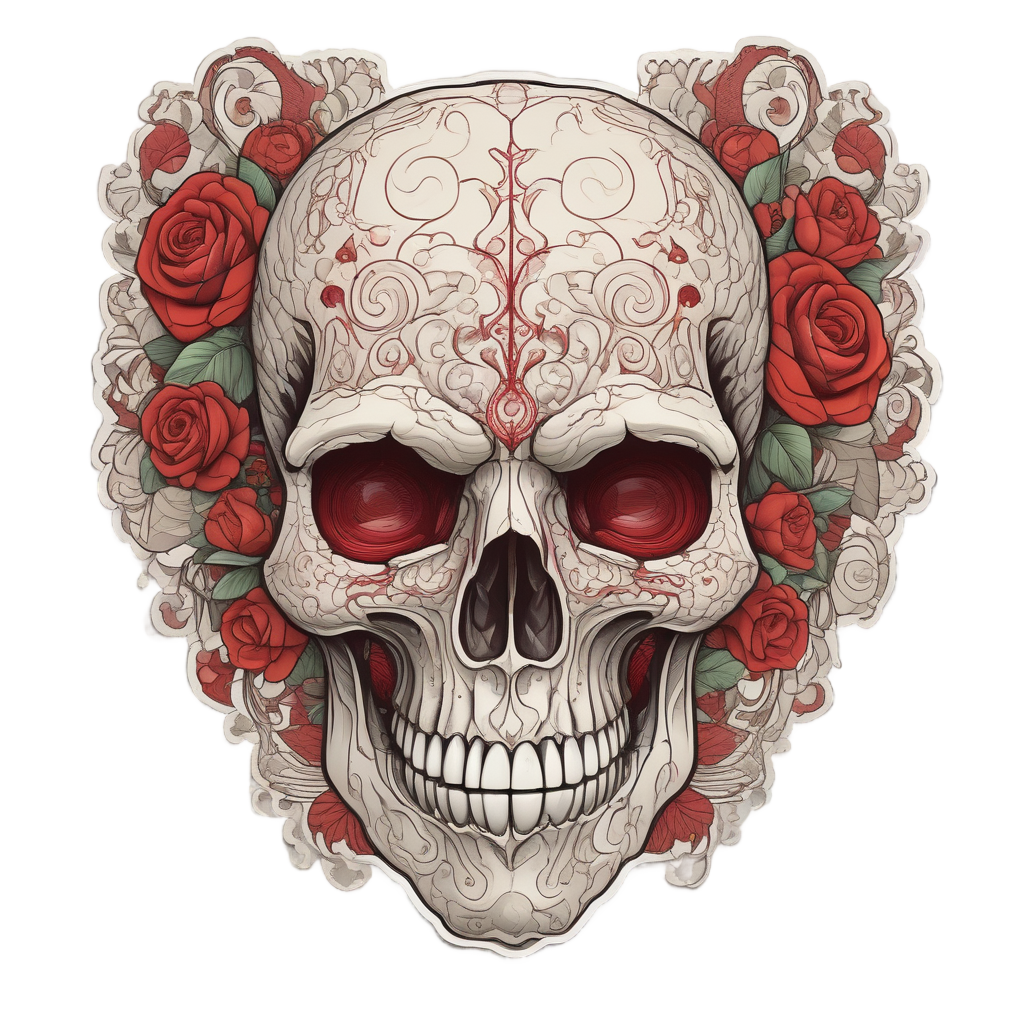 Python Skull Heart — line-art skull stickers