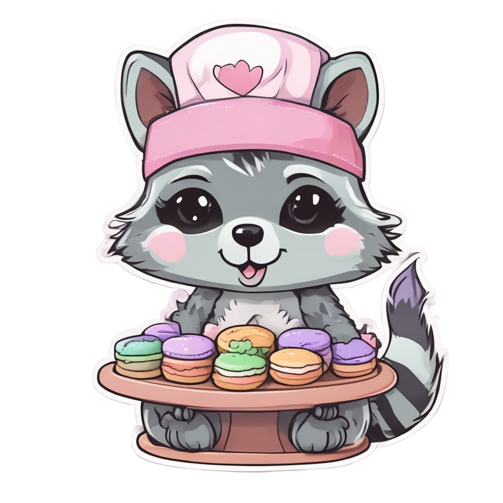 Raccoon Baker with Macarons — woodland nursery stickers