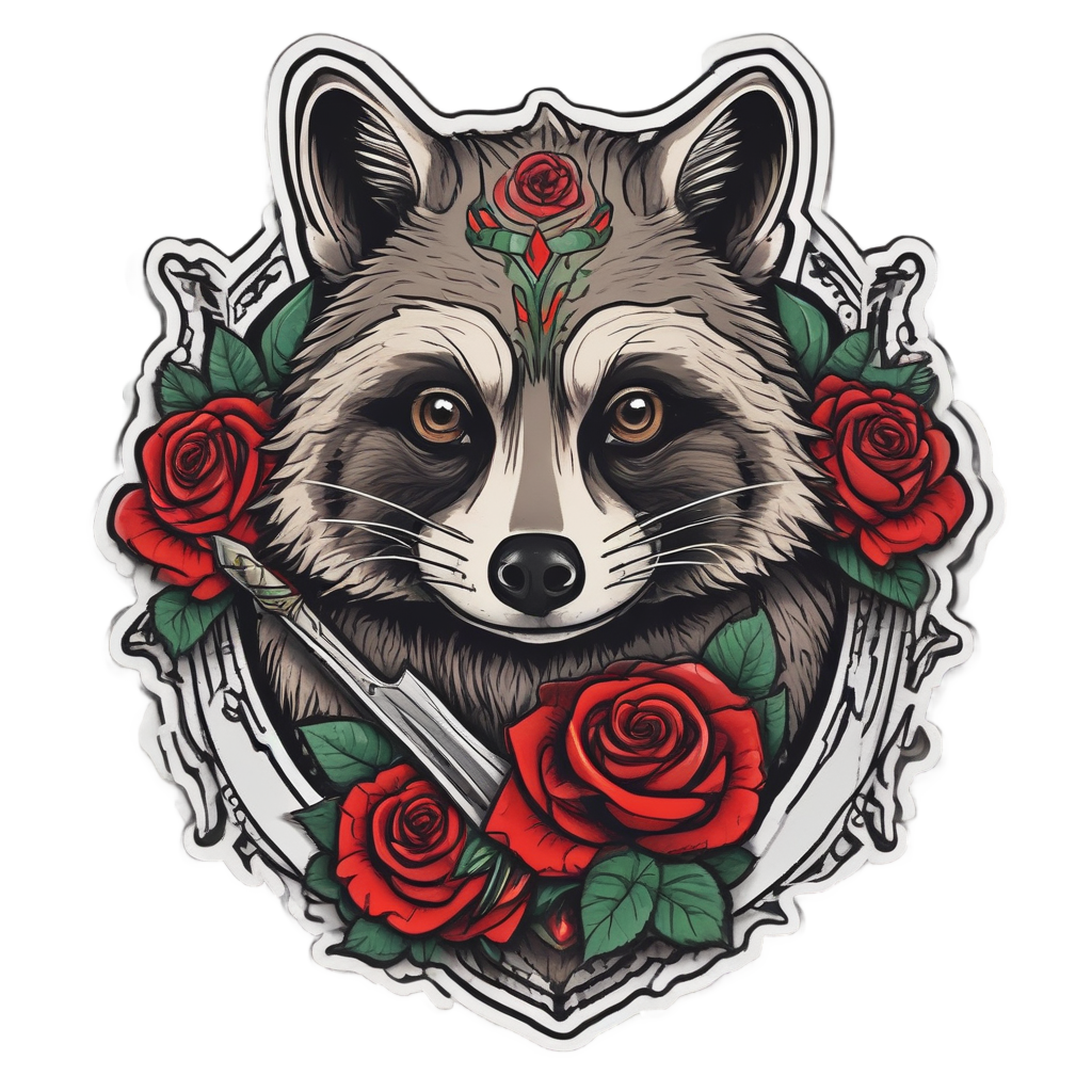 Raccoon with Dagger and Rose — wildlife stickers