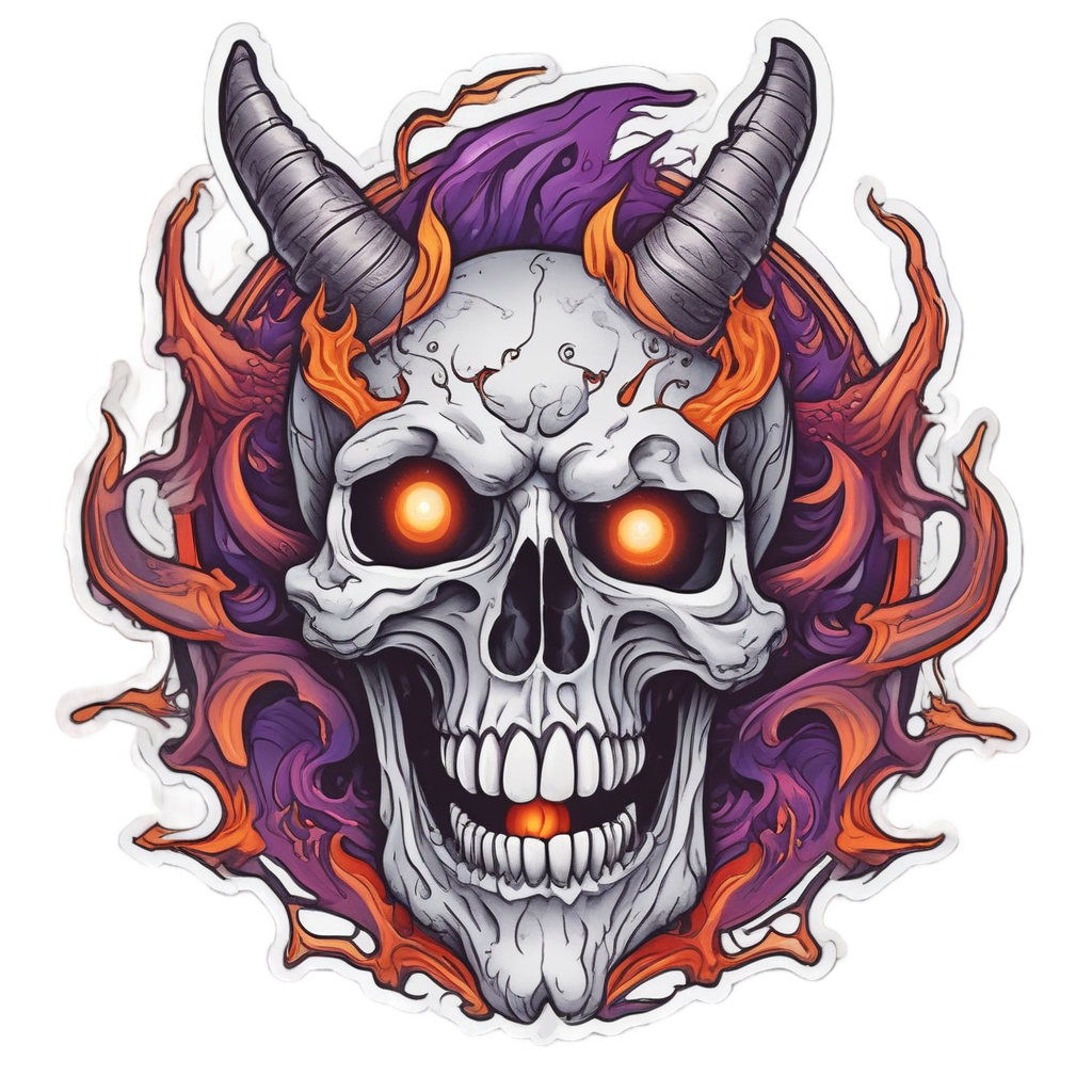 Radiant Horned Demon — flaming skull stickers