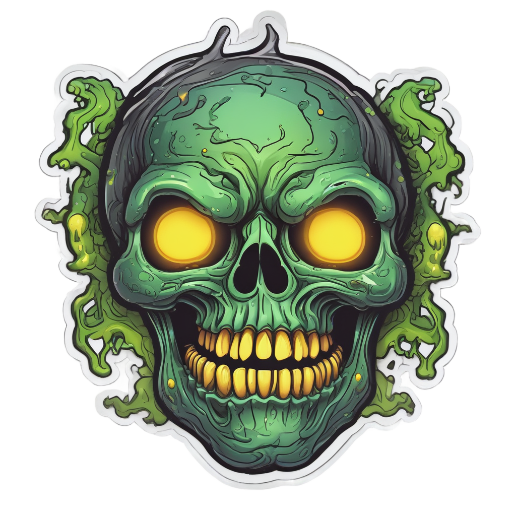 Radioactive Skull Glow — flaming skull stickers