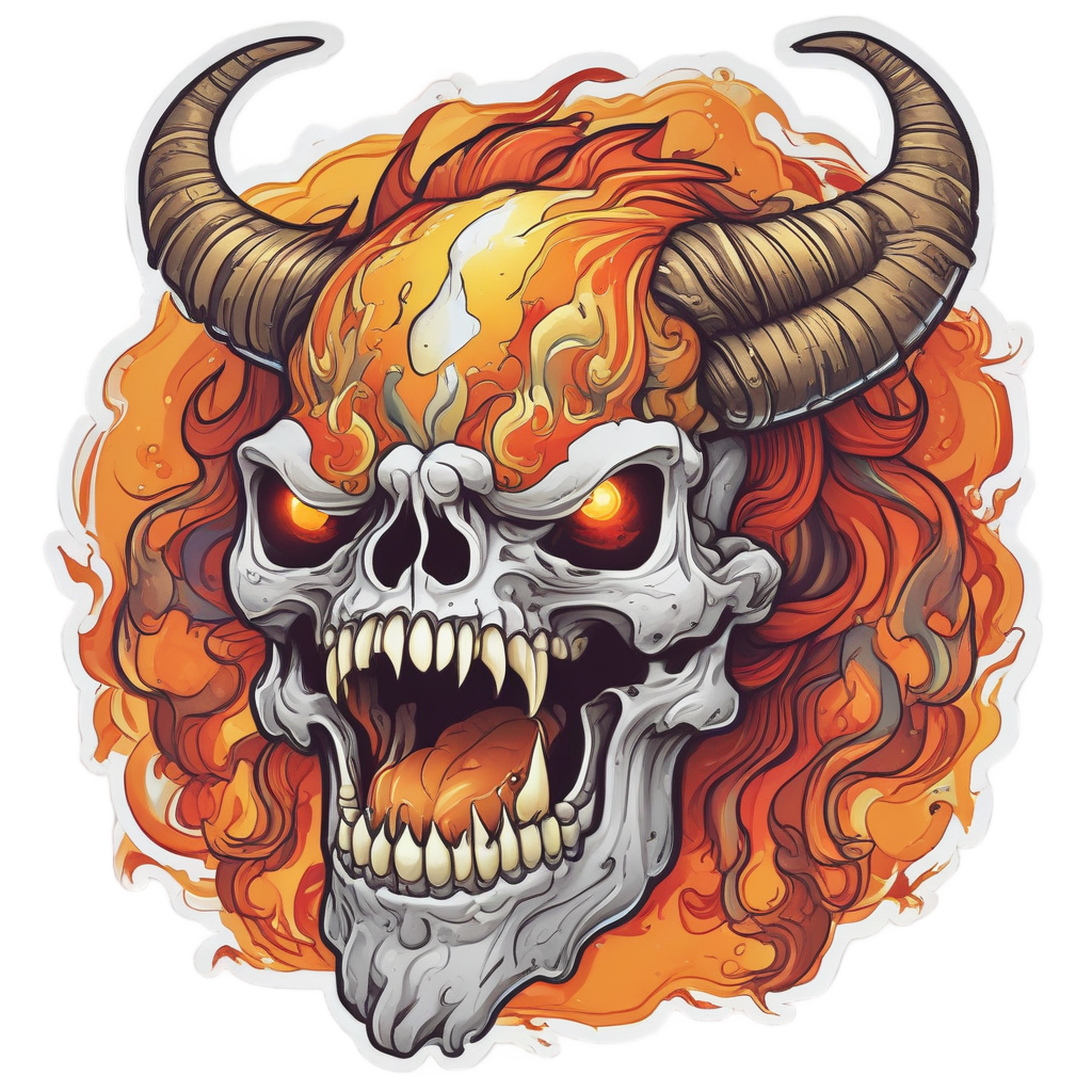 Raging Bull Skull — flaming skull stickers
