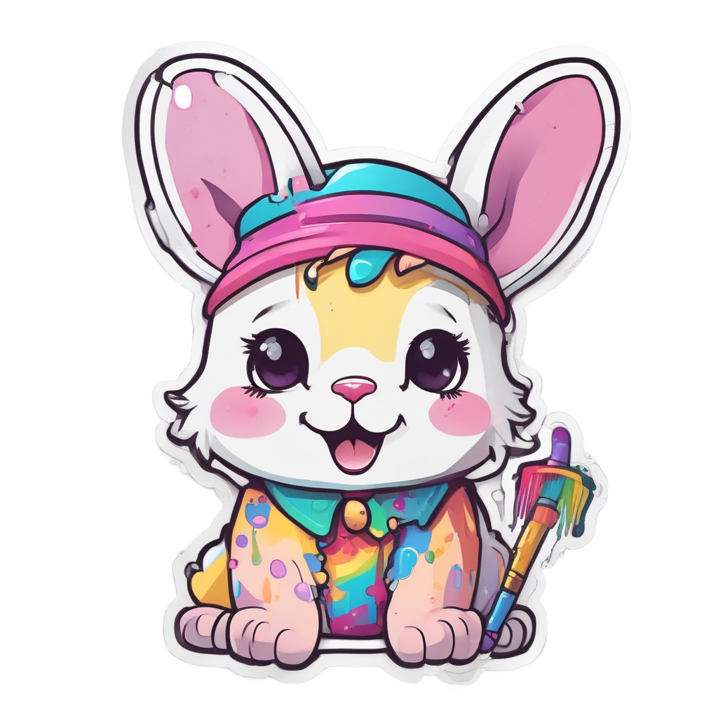 Rainbow Bunny Painter — happy faces stickers