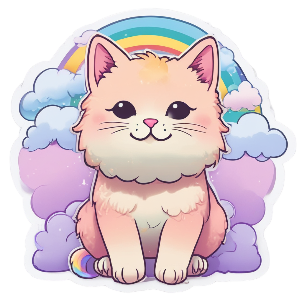 Rainbow Cat with Clouds — cat stickers