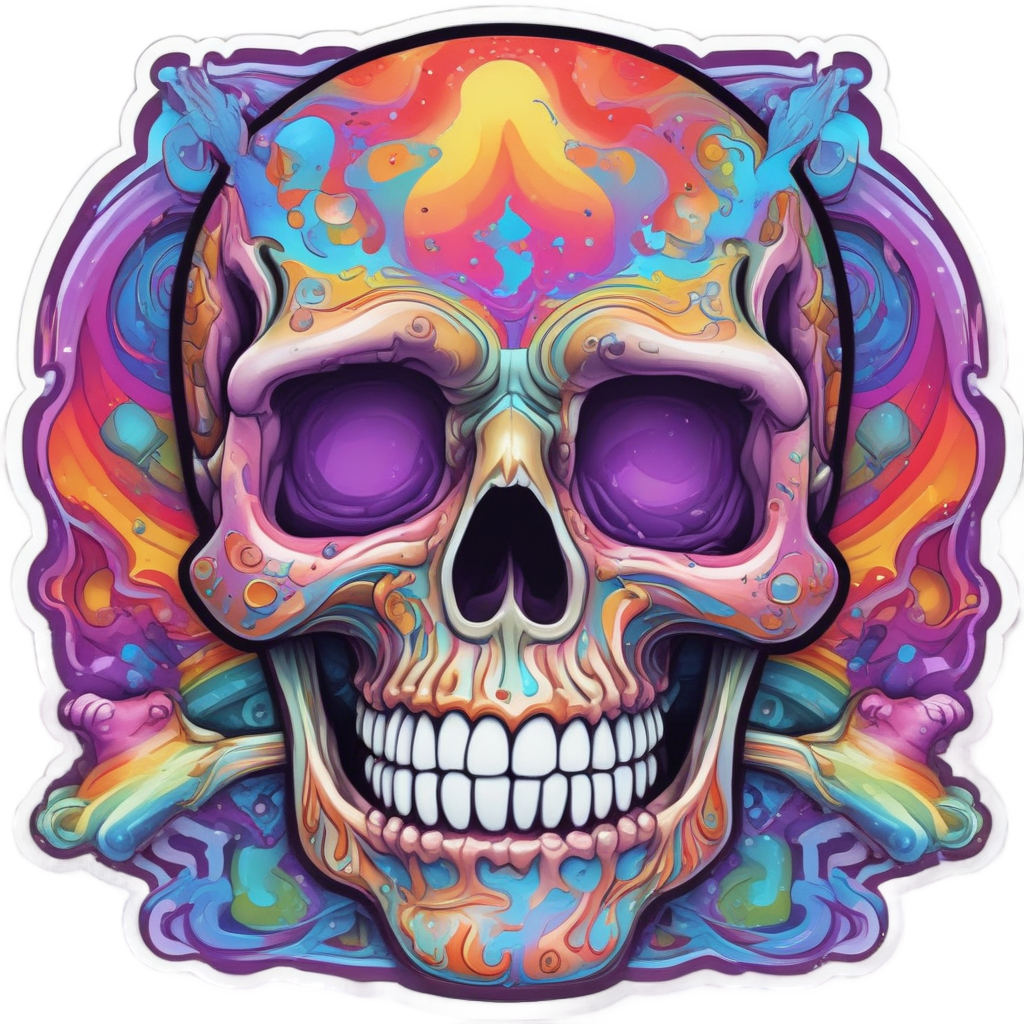 Rainbow Grin Skull — skull & crossbones stickers