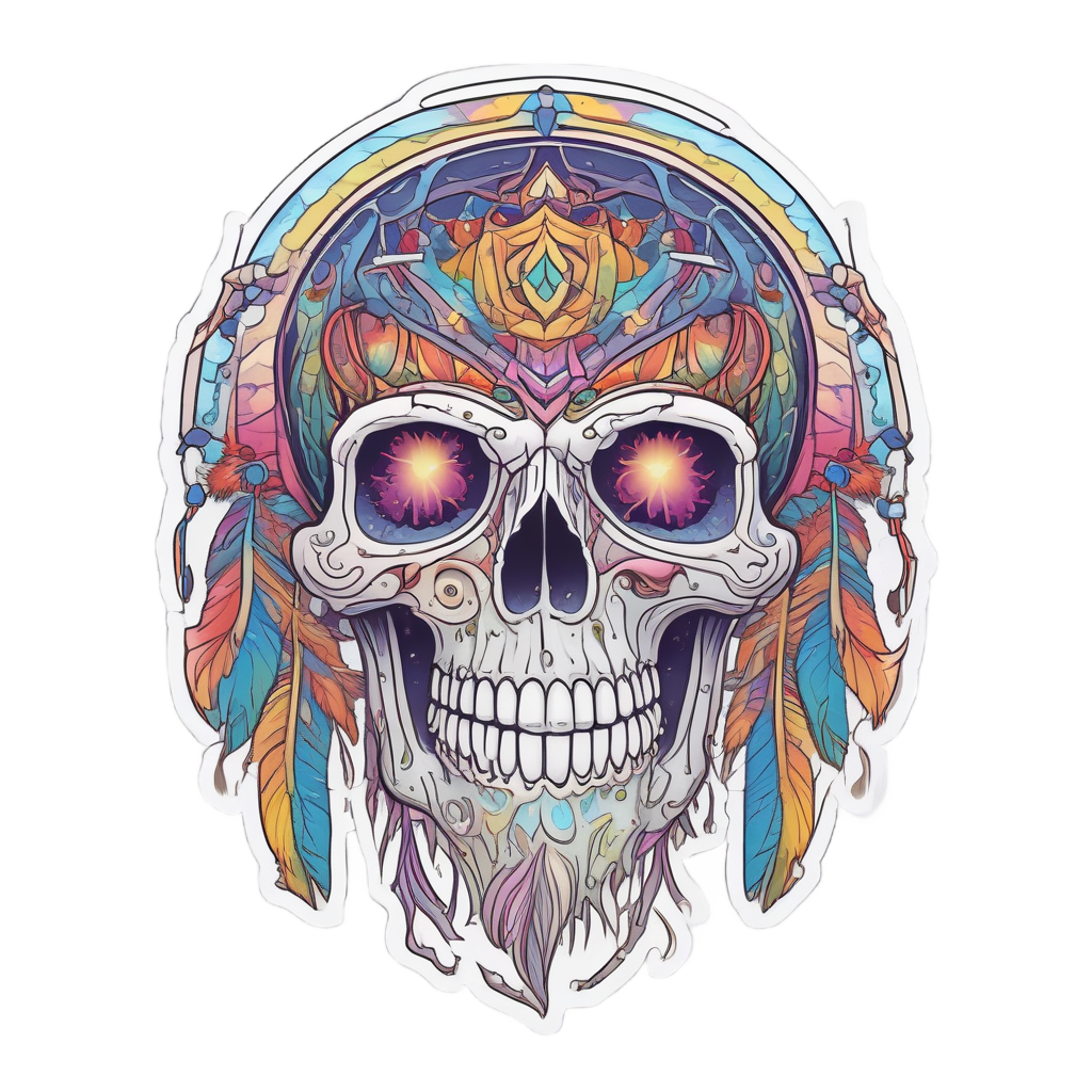 Rainbow Prism Bones — boho skull stickers