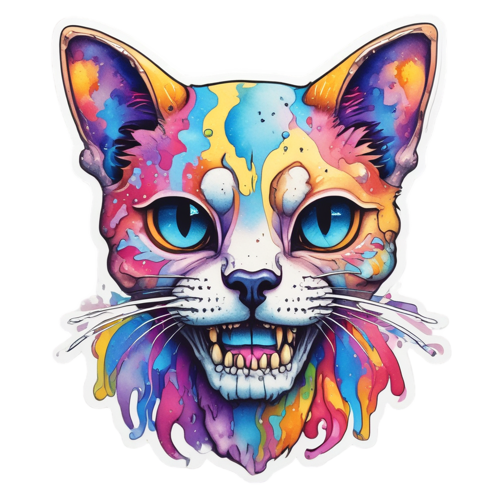 Rainbow Splatter Kitty Head — cute skull stickers