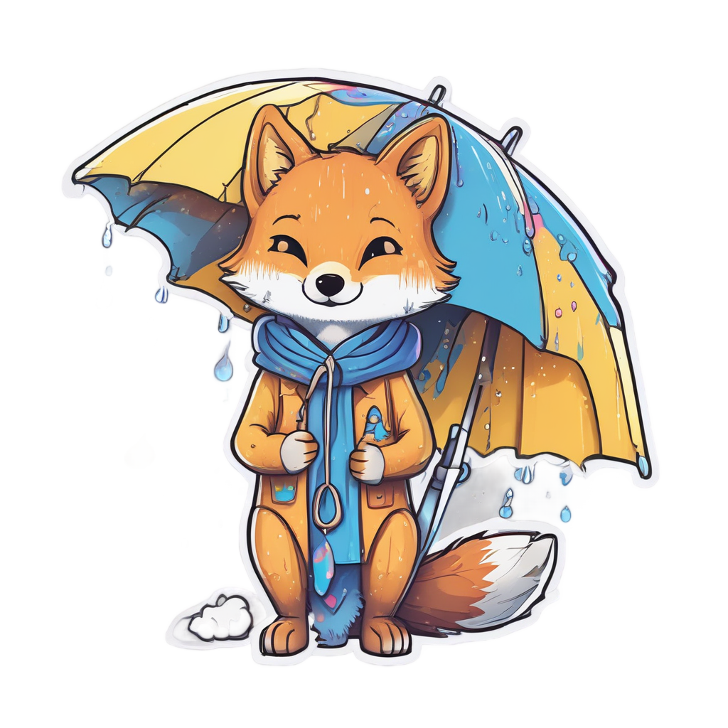 Rainy Fox with Umbrella — wildlife stickers