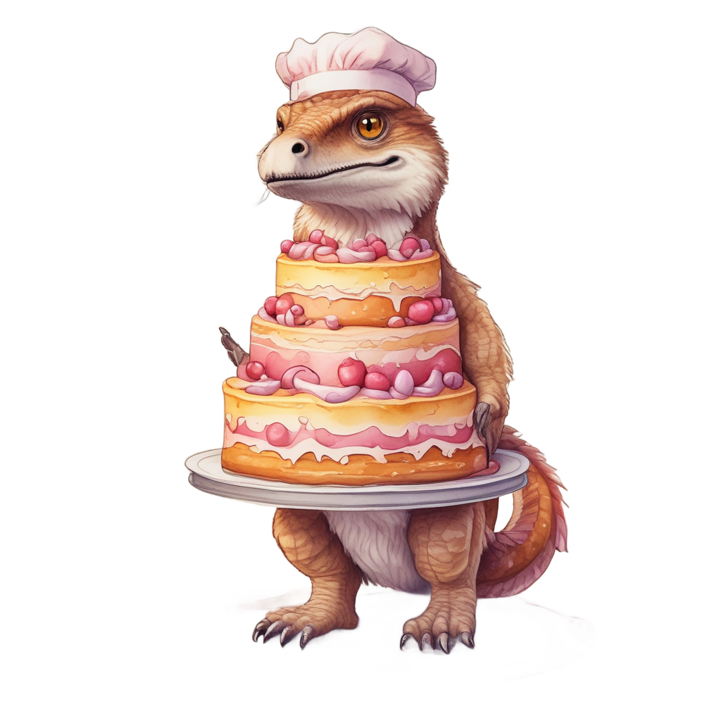 Raptor Baker with Cake — dinosaurs stickers