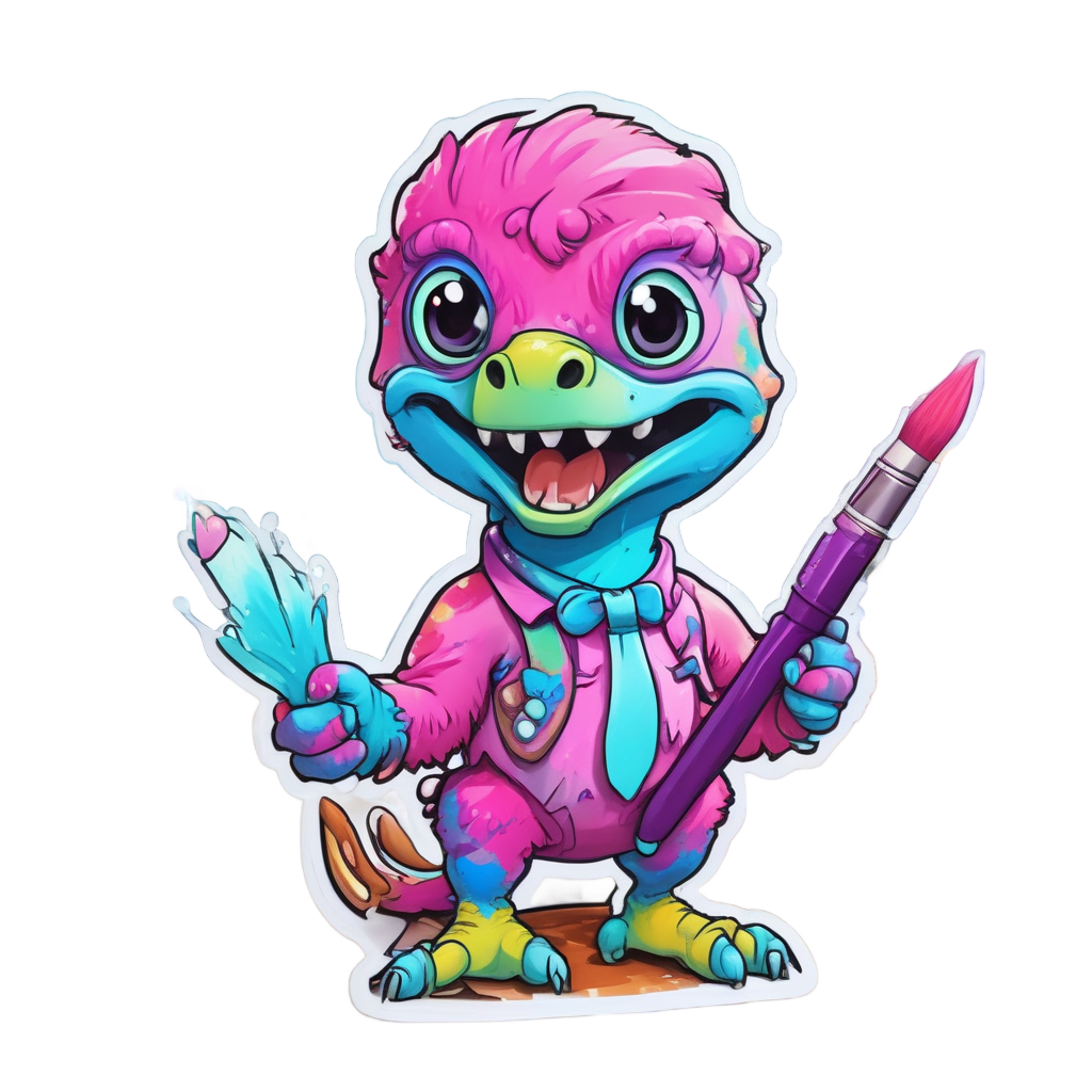 Raptor Painting a Canvas — dinosaurs stickers