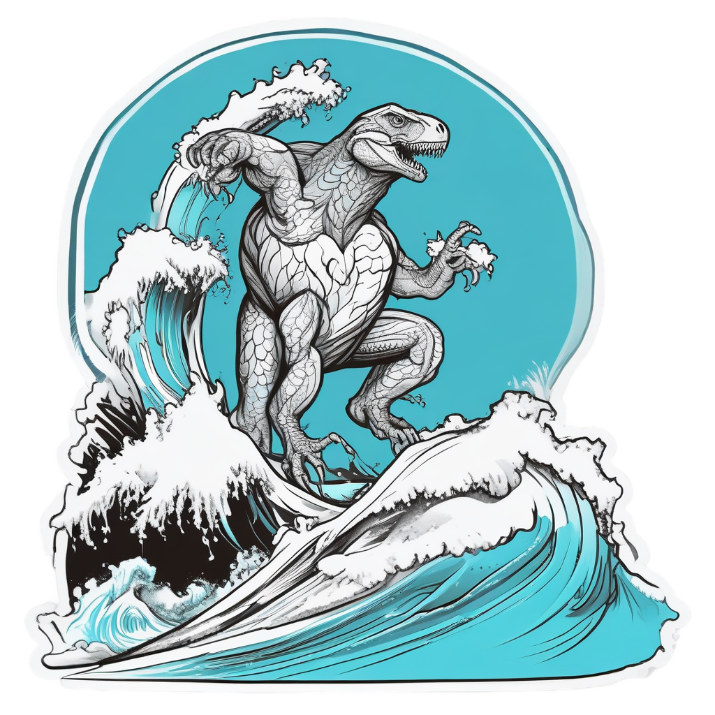Raptor Surfer on Wave — dinosaurs stickers