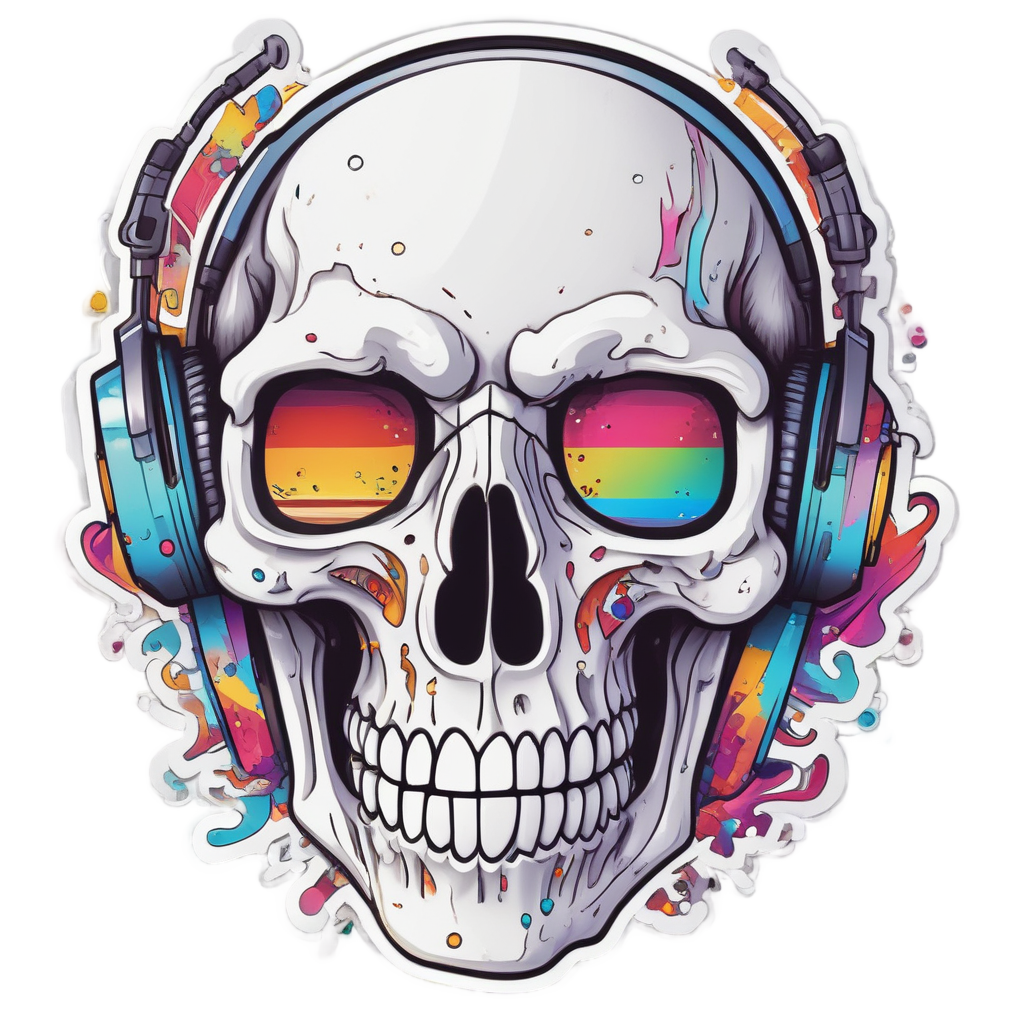 Rave Glitch Skull — neon cyber skull stickers