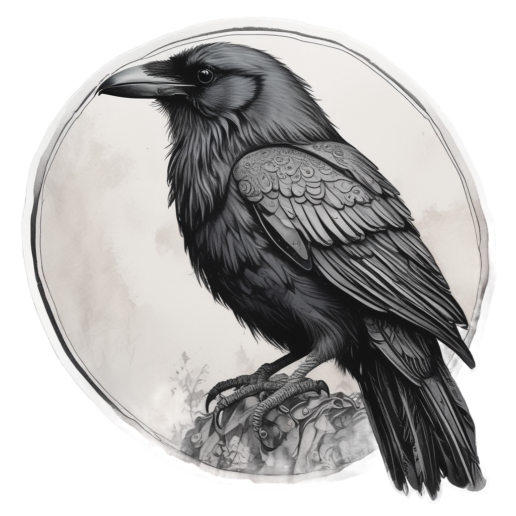 A raven wearing a black lace mourning veil.