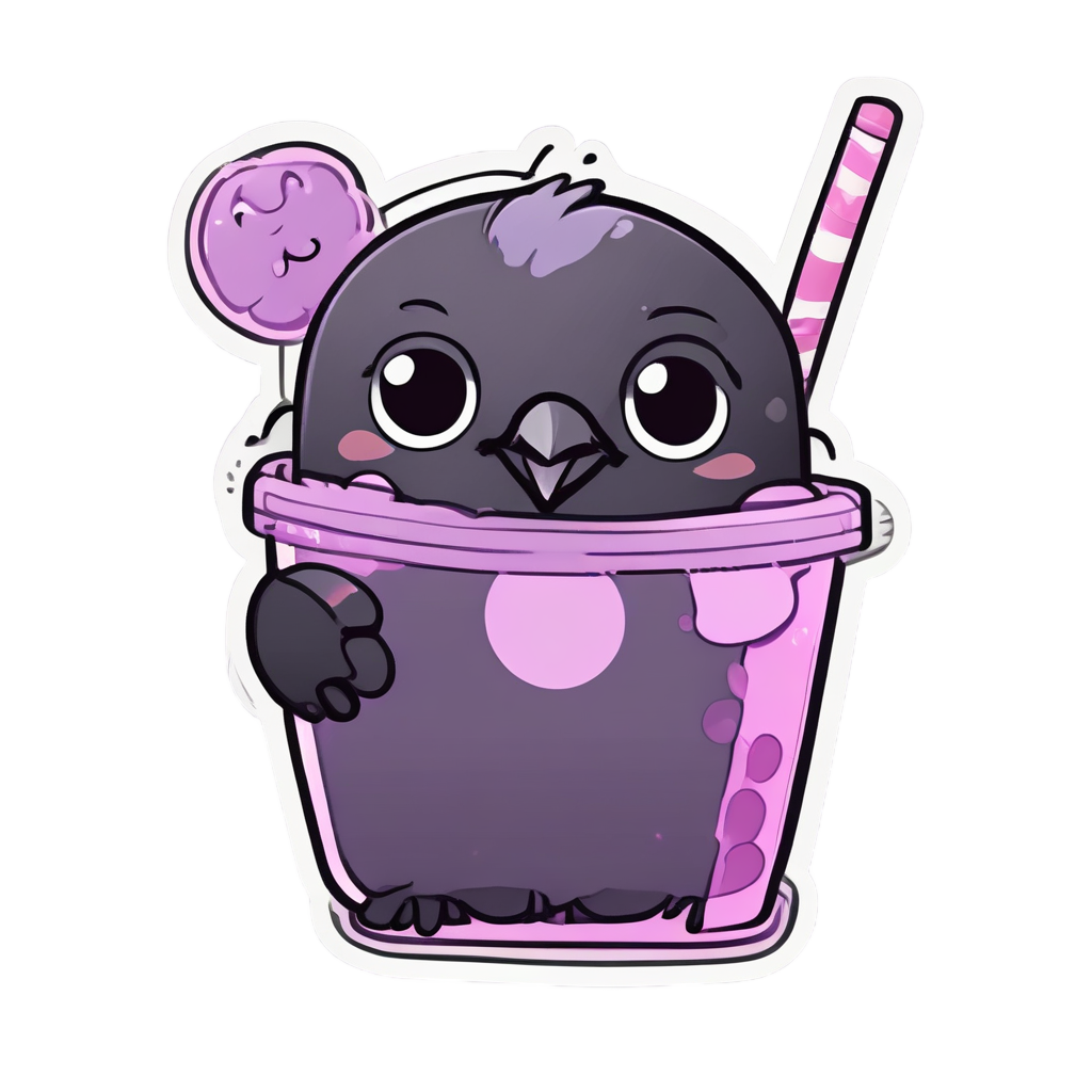 Raven Sipping Bubble Tea — moths & ravens stickers