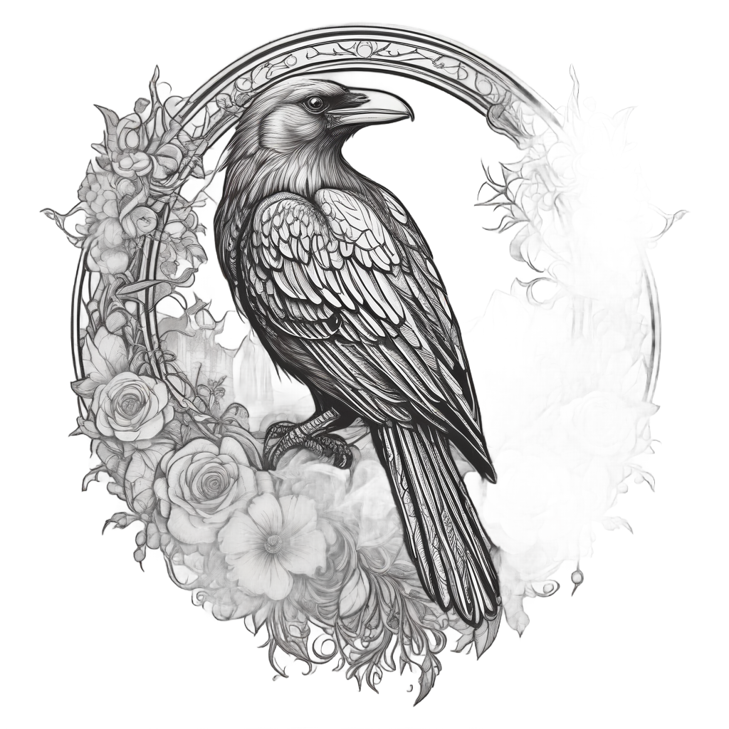 Raven with Dagger and Thorns — gothic botanical stickers