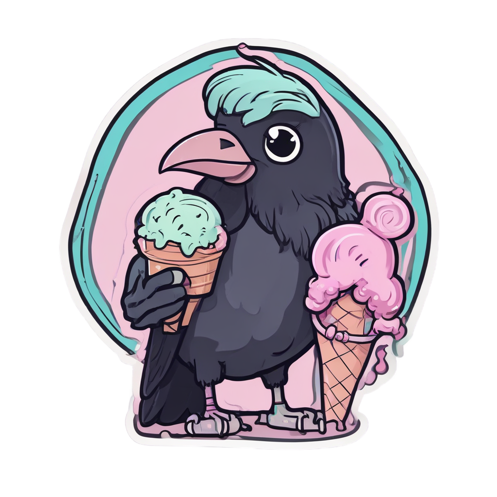 Raven with Ice Cream — dessert stickers