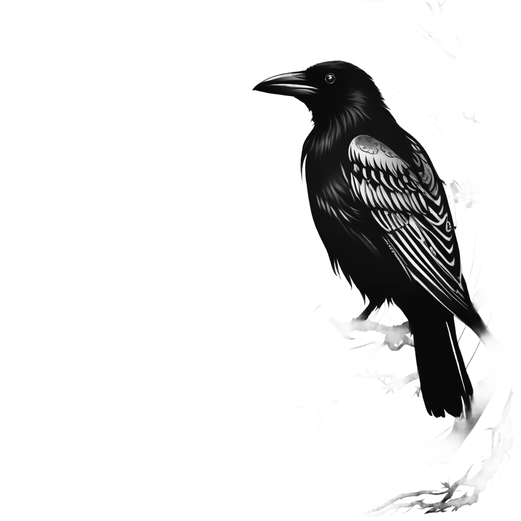 Raven with Moon and Thorns — gothic botanical stickers