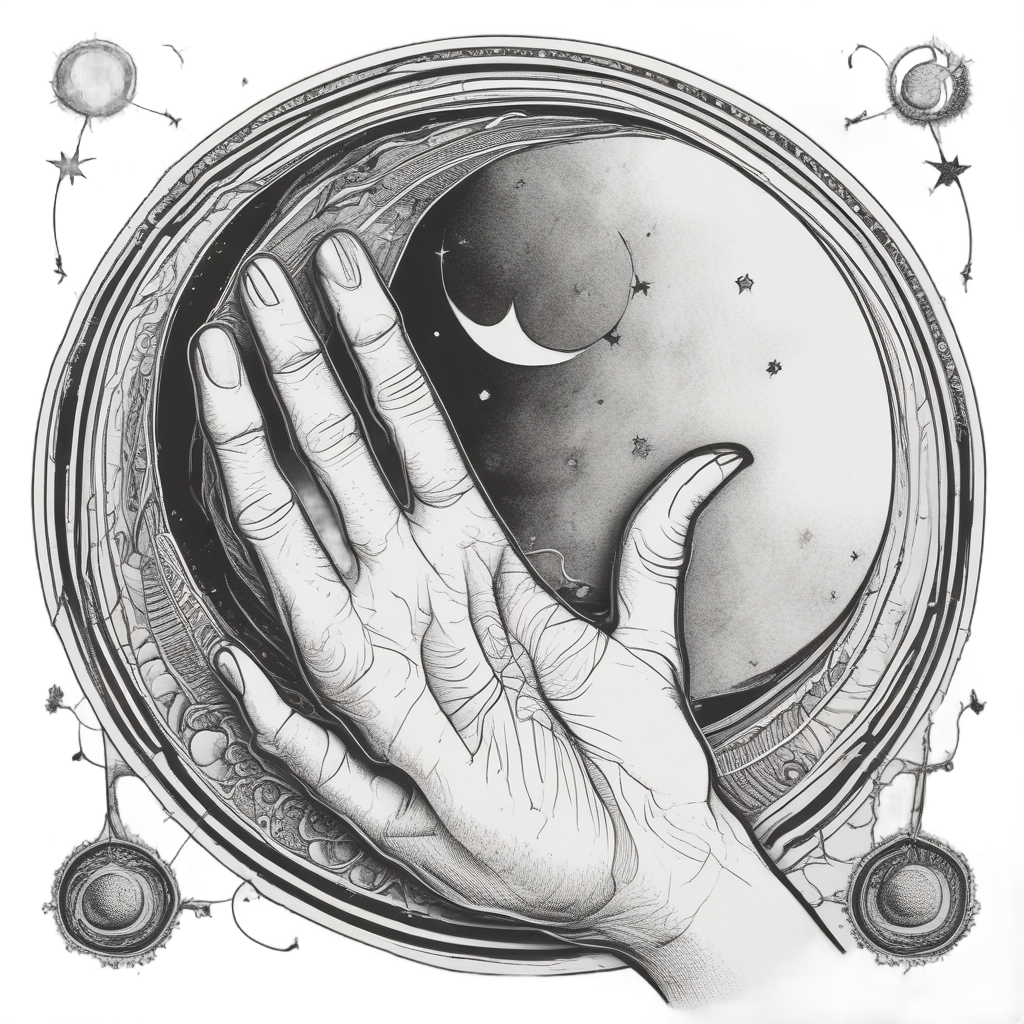 Reaching Hand with Moon — blackwork flash stickers