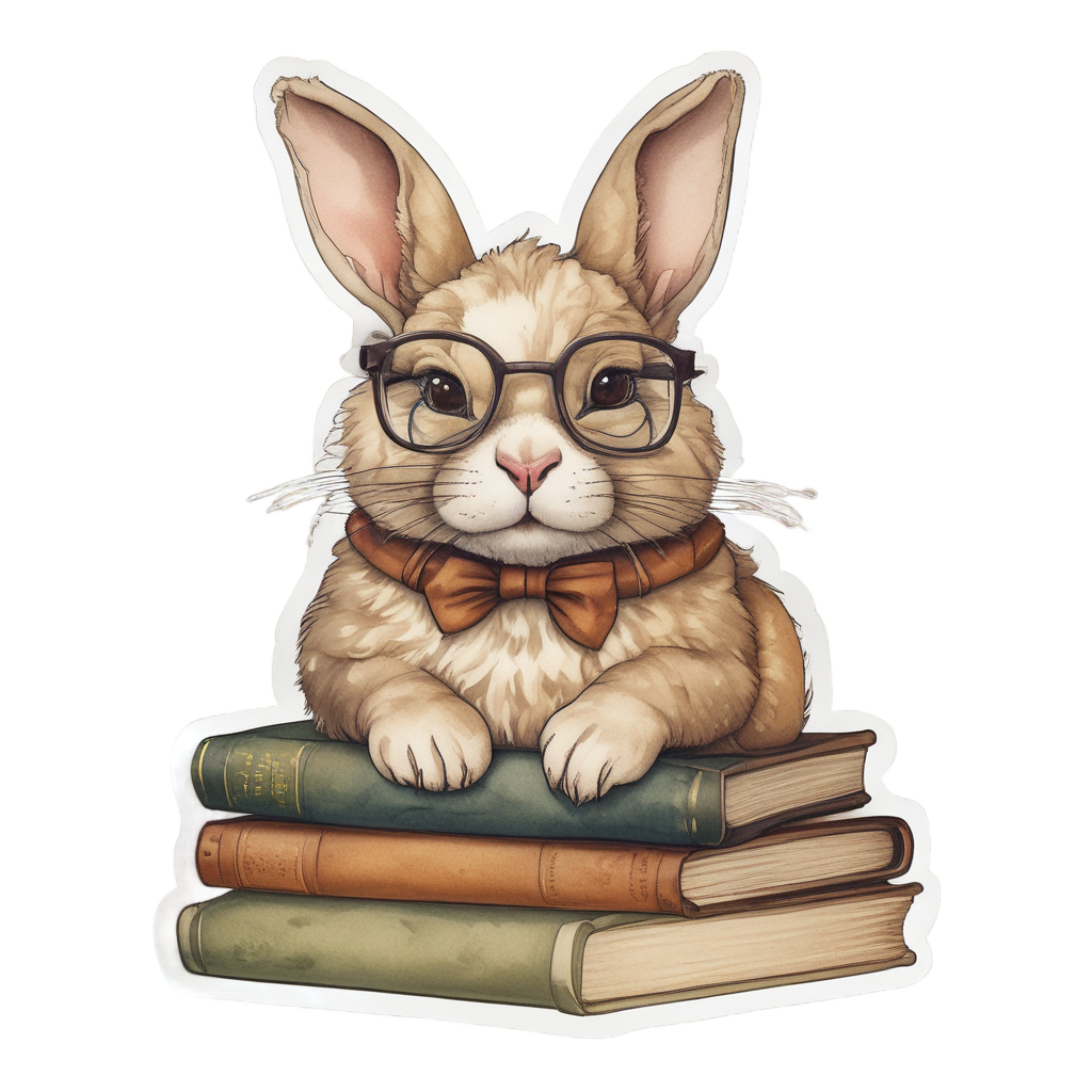 Reading Bunny with Glasses — farm nursery stickers