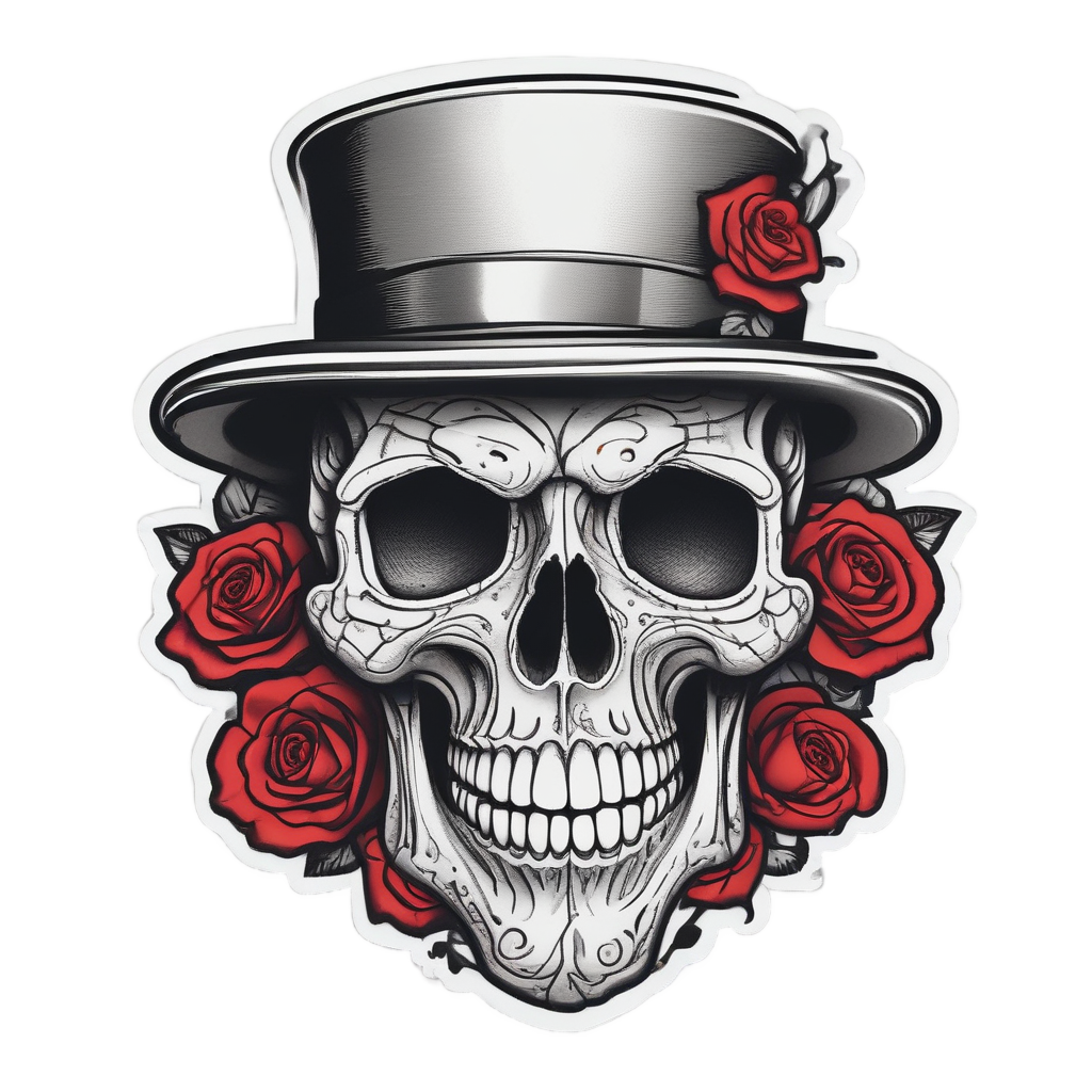 Rebel Rose Skull — line-art skull stickers