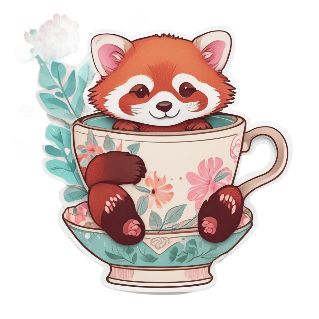 Red Panda in Teacup — wildlife stickers