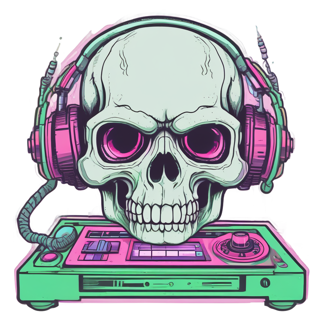 Retro Arcade Skull — neon cyber skull stickers