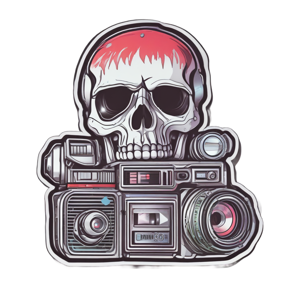 Retro Camcorder Skull — neon cyber skull stickers