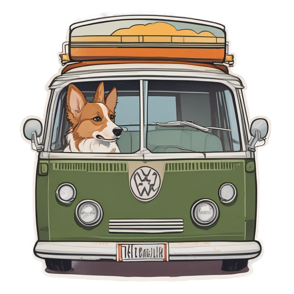 Retro Camper Corgi — dogs stickers