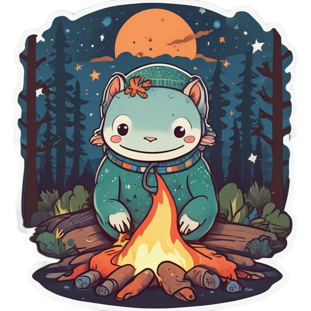 Retro Camping Axolotl — wildlife stickers