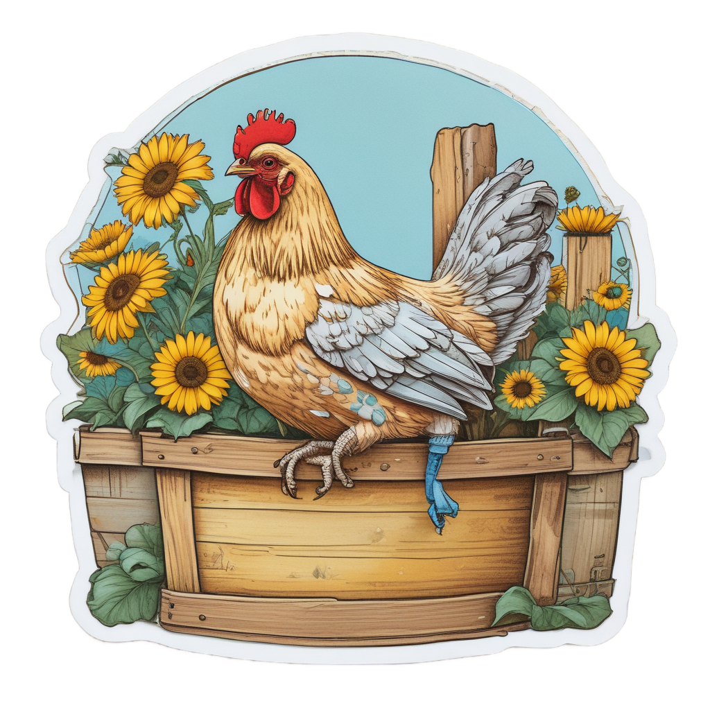 Retro Gardener Chicken — farm animals stickers