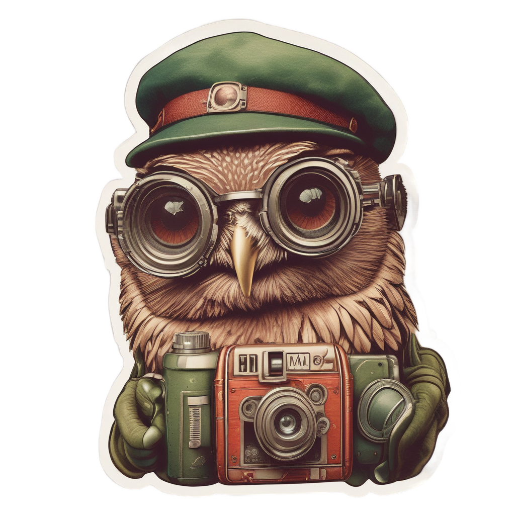 Retro Owl Vintage Camera — birds stickers