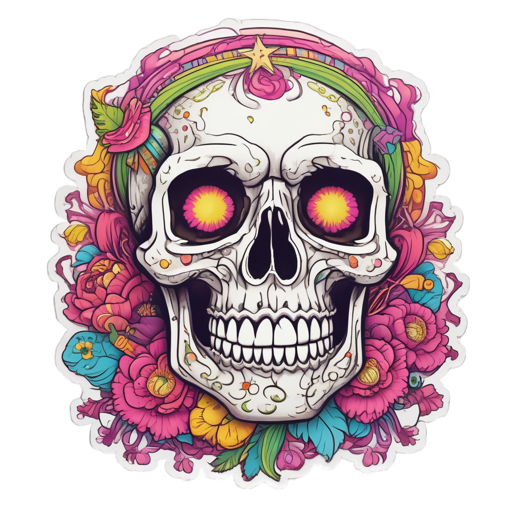 Retro Peony Skull Piñata — floral skull stickers