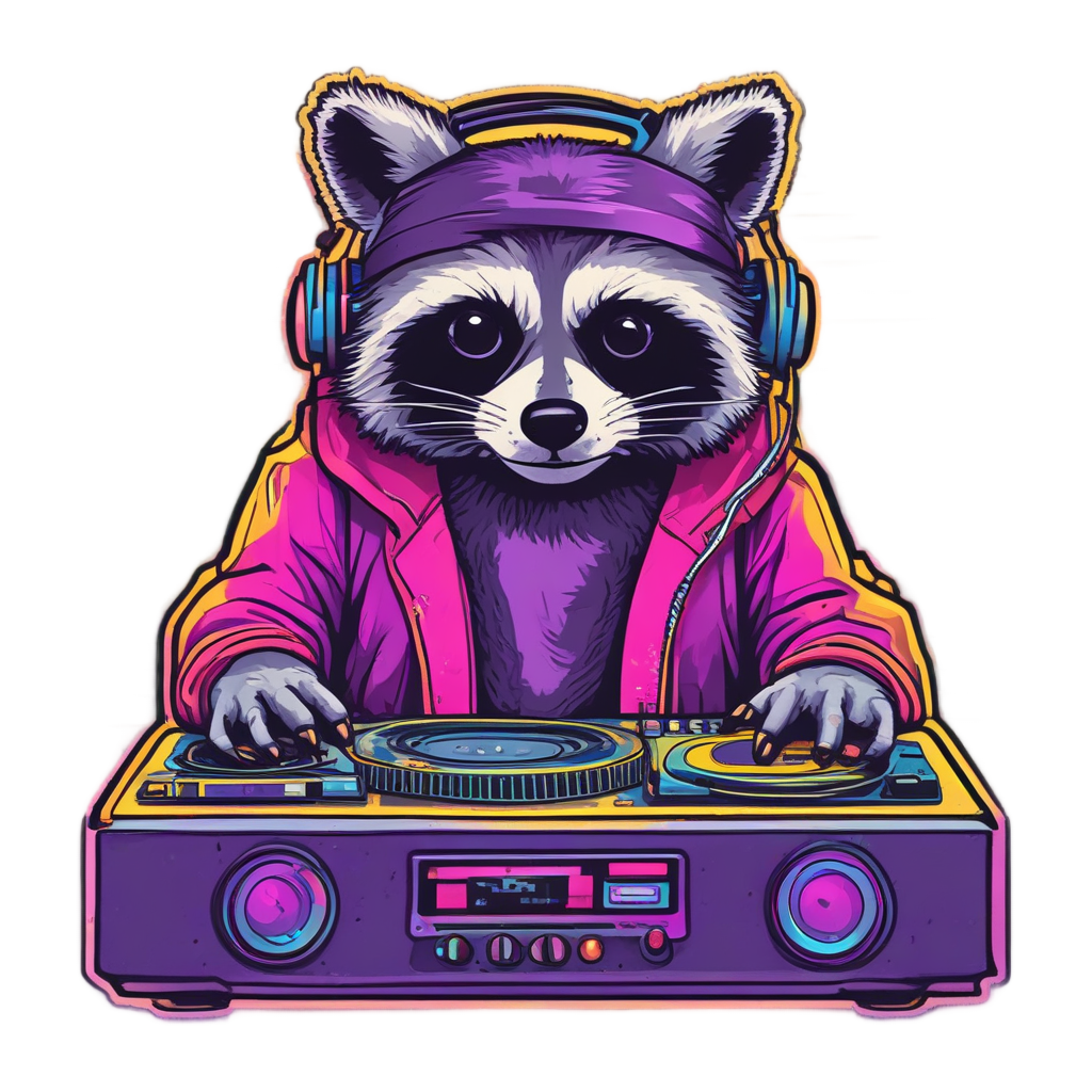 Retro Raccoon Record Spin — music stickers