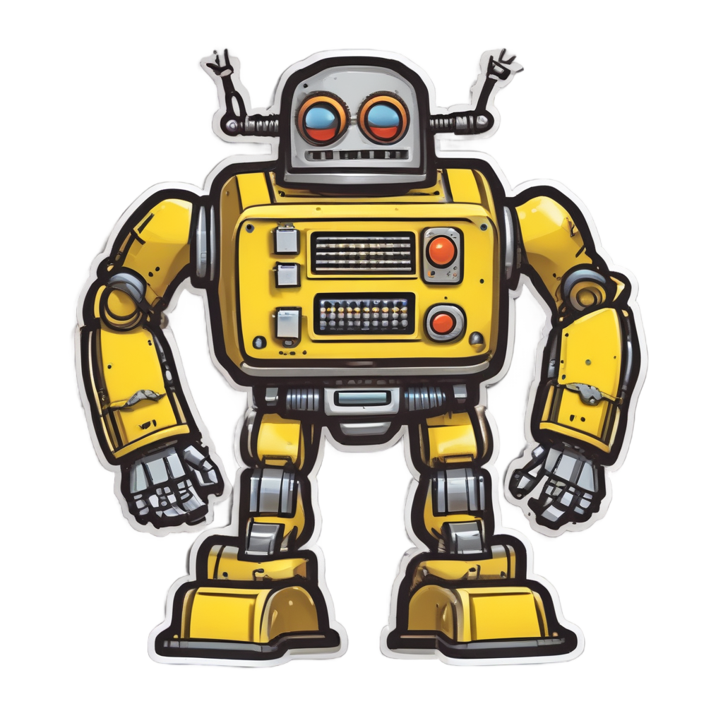 Retro Robot Stripe Badge — warning signage stickers