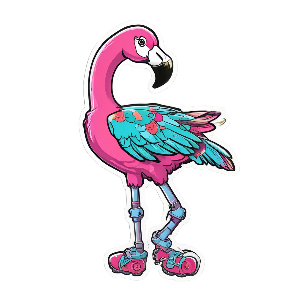 Retro Roller Flamingo — birds stickers