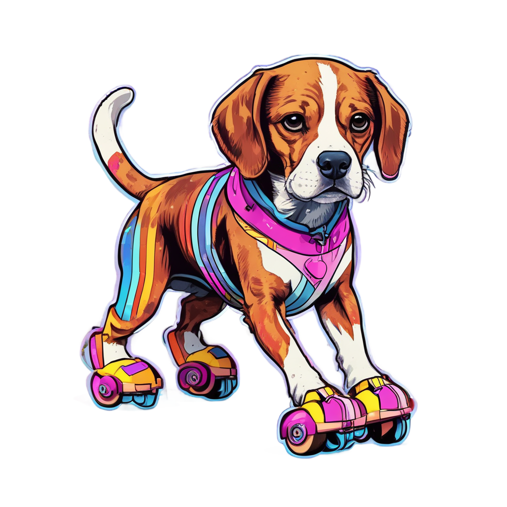 Retro Roller Skating Beagle — dogs stickers