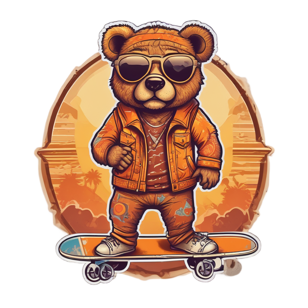 Retro Skate Bear — wildlife stickers