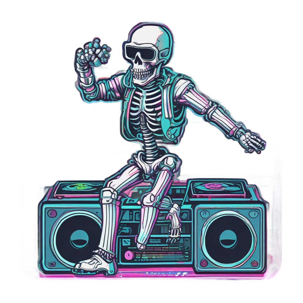 Retro Wave Skeleton — neon cyber skull stickers