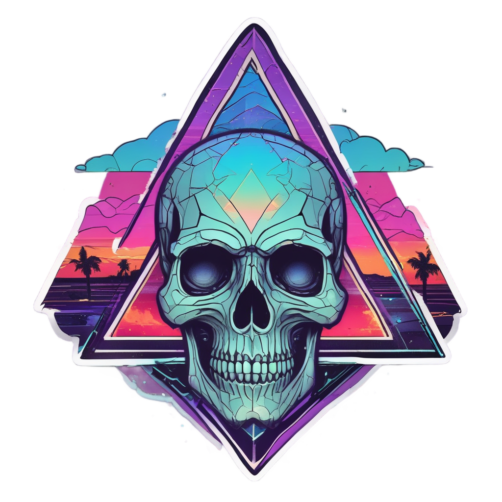 Retro Wave Temple — minimal skull stickers