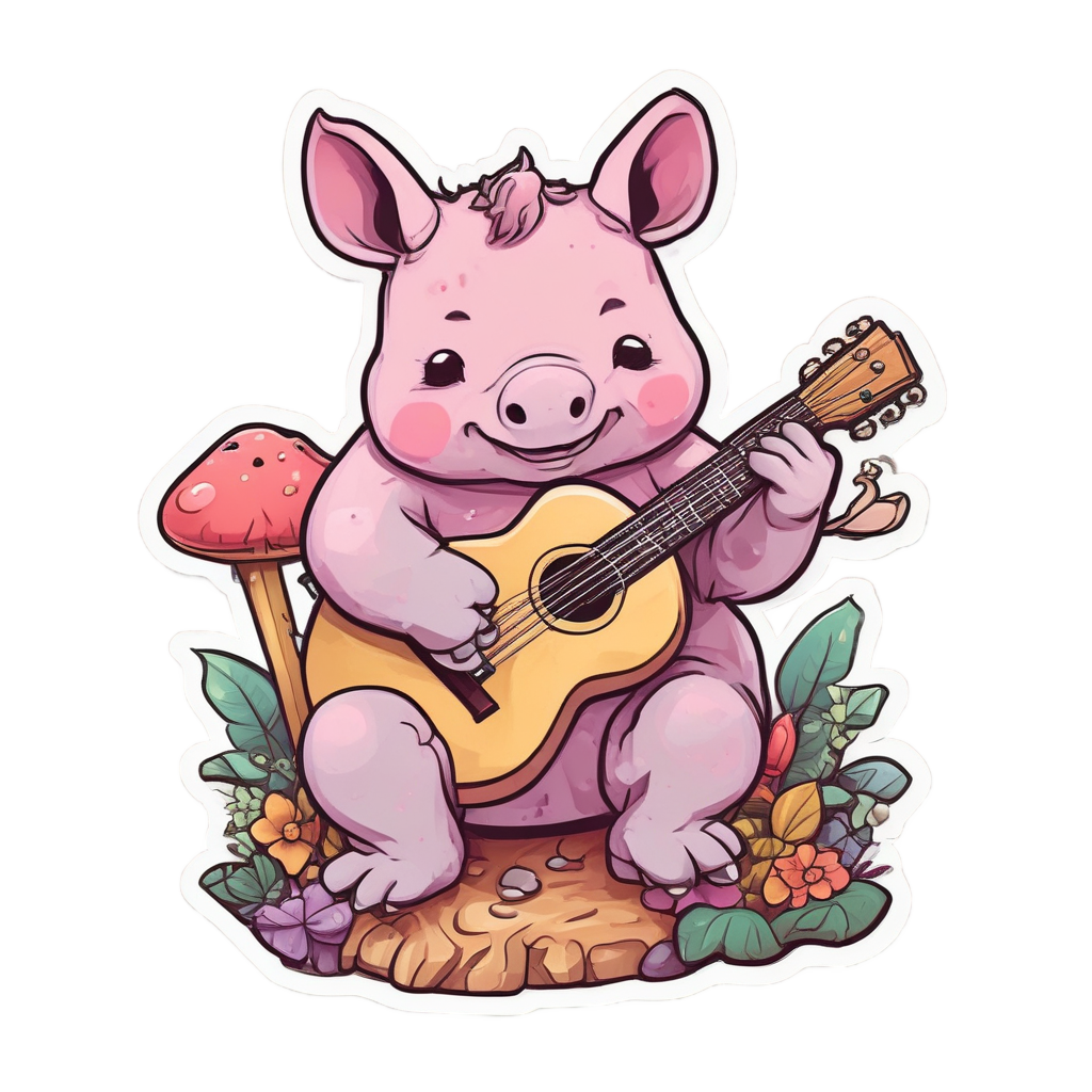 Rhino musician with ukulele — music stickers