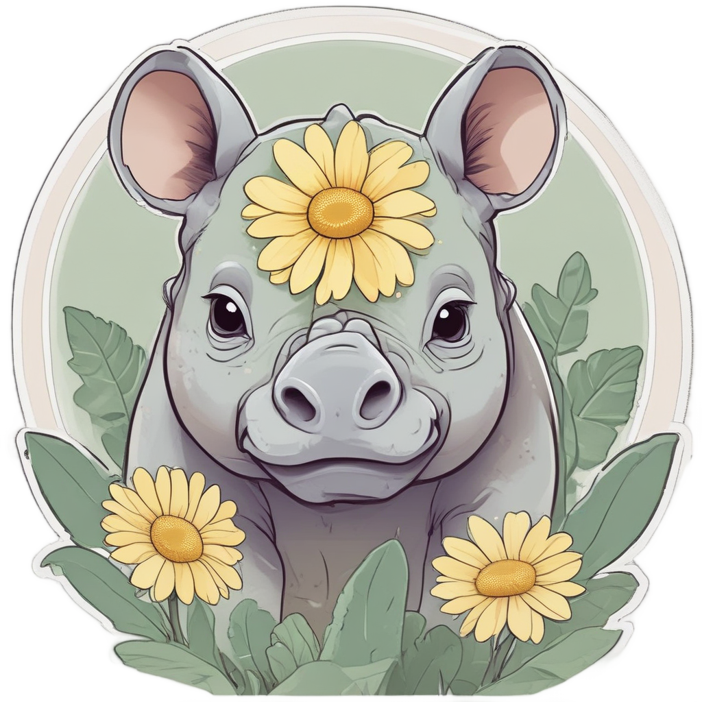 Rhino with Giant Flower — safari nursery stickers
